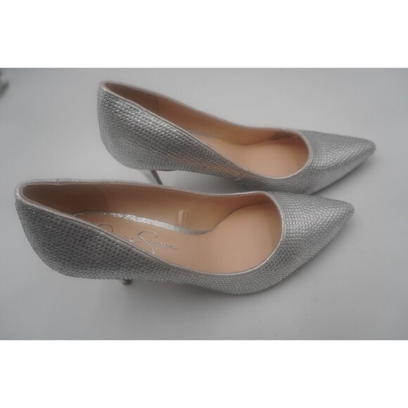 Jessica Simpson Lindiza Silver Sparkly Rhinestone Pointed Toe Stiletto Pumps 8M - Picture 5 of 13